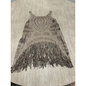 Fringe Sleeveless long Top Origami Camel Size S Boho Festival Western Weekend